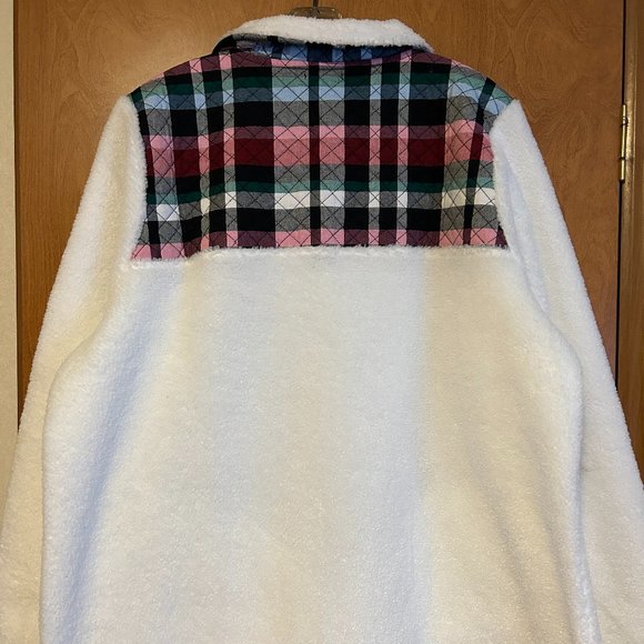 VERA BRADLEY Sz 3X White w/ Multi-Color Quilted Bodice & Trim 1/4 Zip Fleece Top - Picture 6 of 7